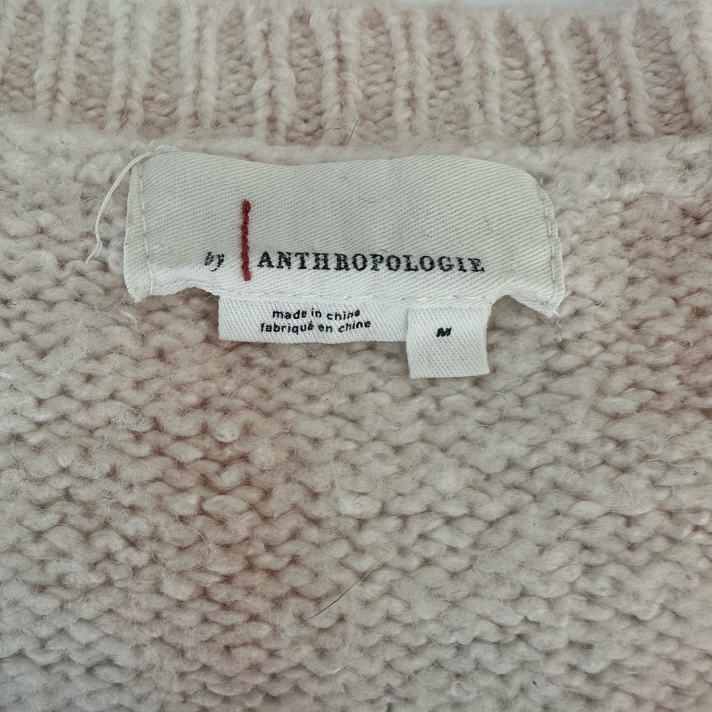Anthropologie Maggie Bell-Sleeved V-Neck Wool Oversized Sweater, Cream & Pink M - Picture 5 of 9